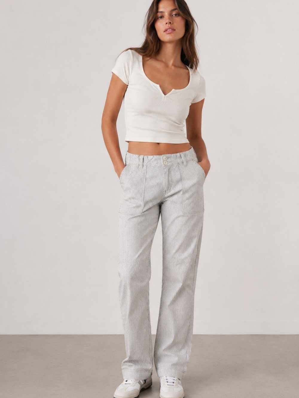 American Eagle Blue White Striped Utility Pants Size 0